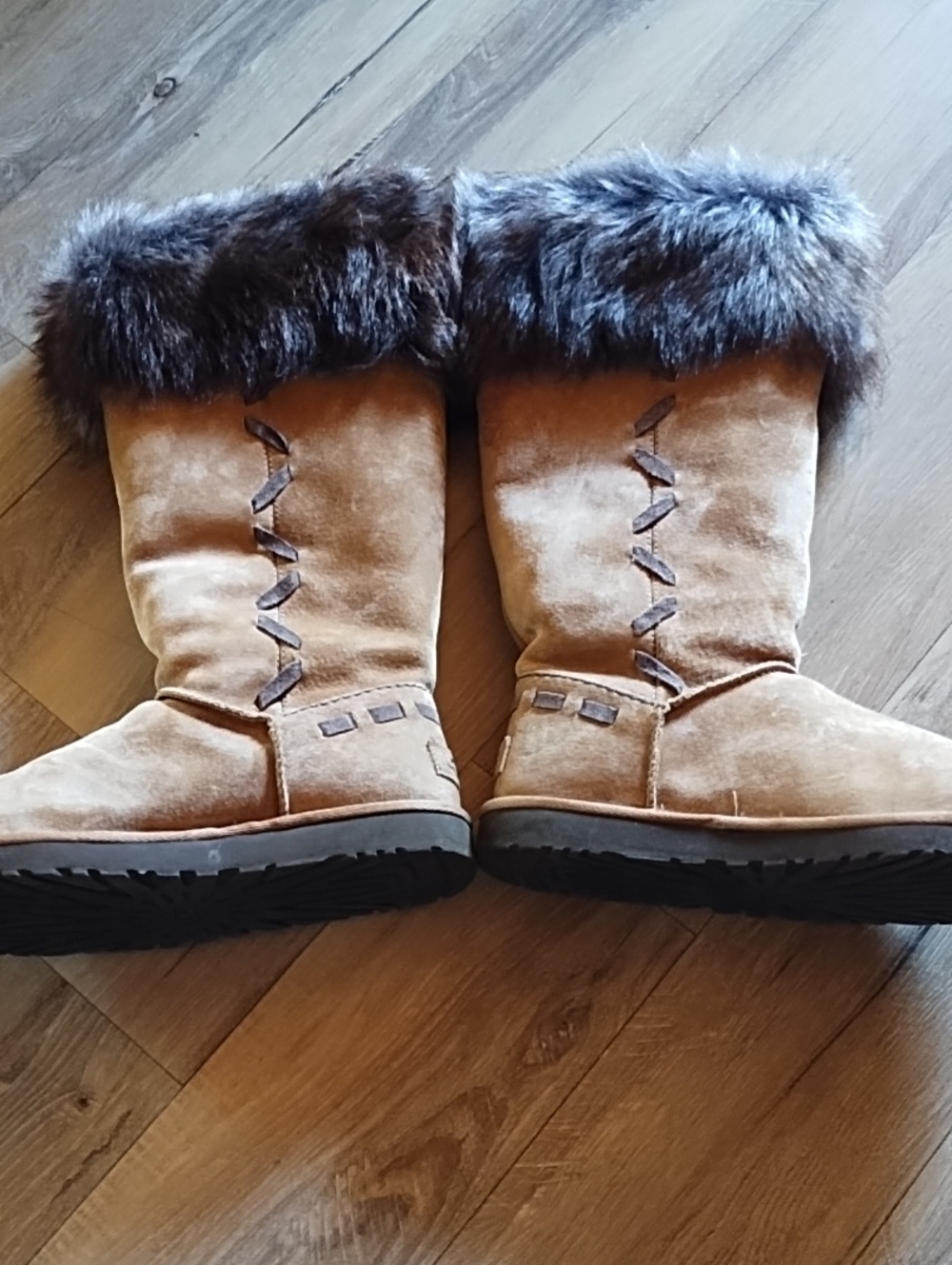 UGG Chestnut Suede With Fur Cuff  Tall Winter Boots
